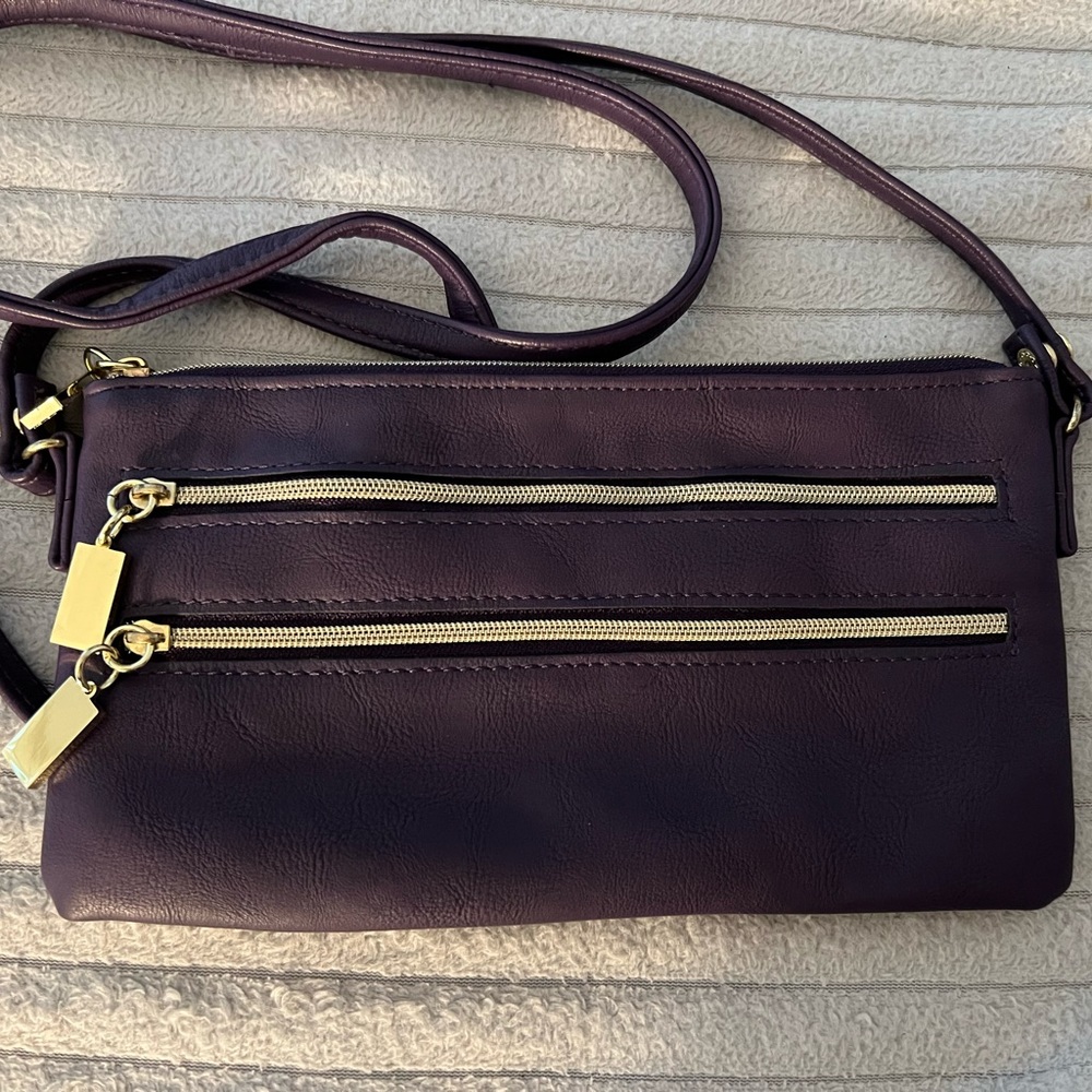 Style & Co Purple Multi Gold Toned Zipper Faux Leather Small Crossbody NWOT